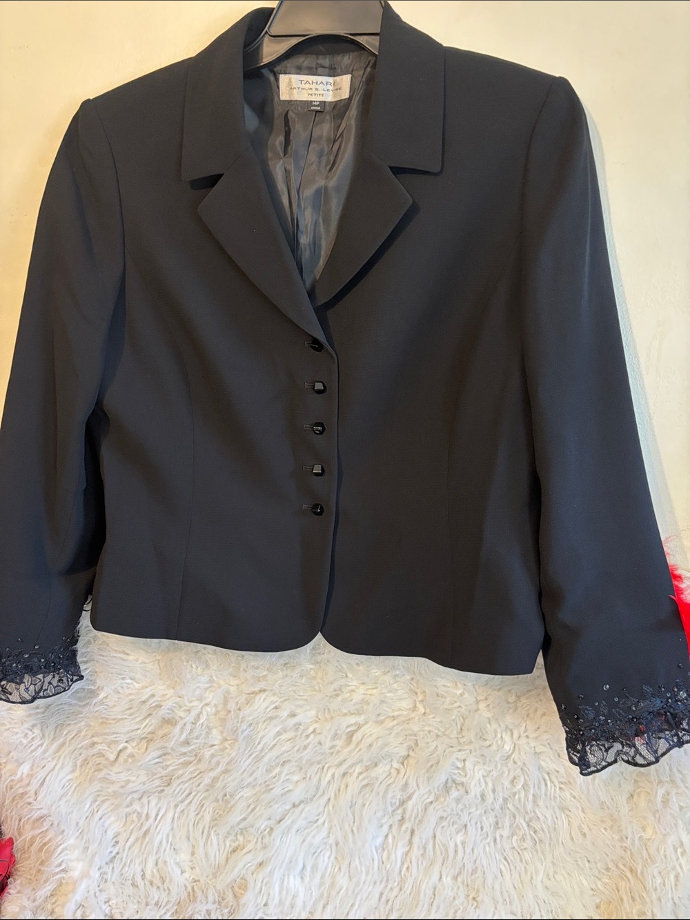 Tahari Black Women's Lace-Cuff Tailored Blazer